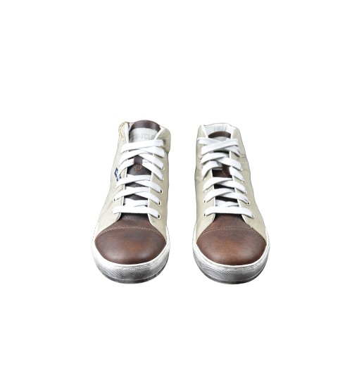 Handmade sneaker brown leather and beige fashion materials